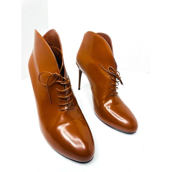 Gucci Brown Leather Kim Lace-Up Ankle Booties Women’s Size 38.5 High Heel Boots - Picture 10 of 10
